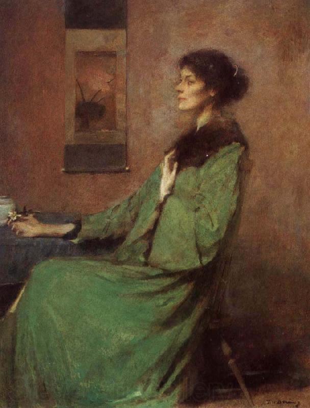 Thomas Wilmer Dewing Portrait of lady holding one rose Spain oil painting art